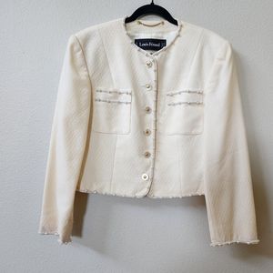 Vintage Louis Féraud Ladie's Wool Cropped Blazer Jacket with Faux Pearl …
